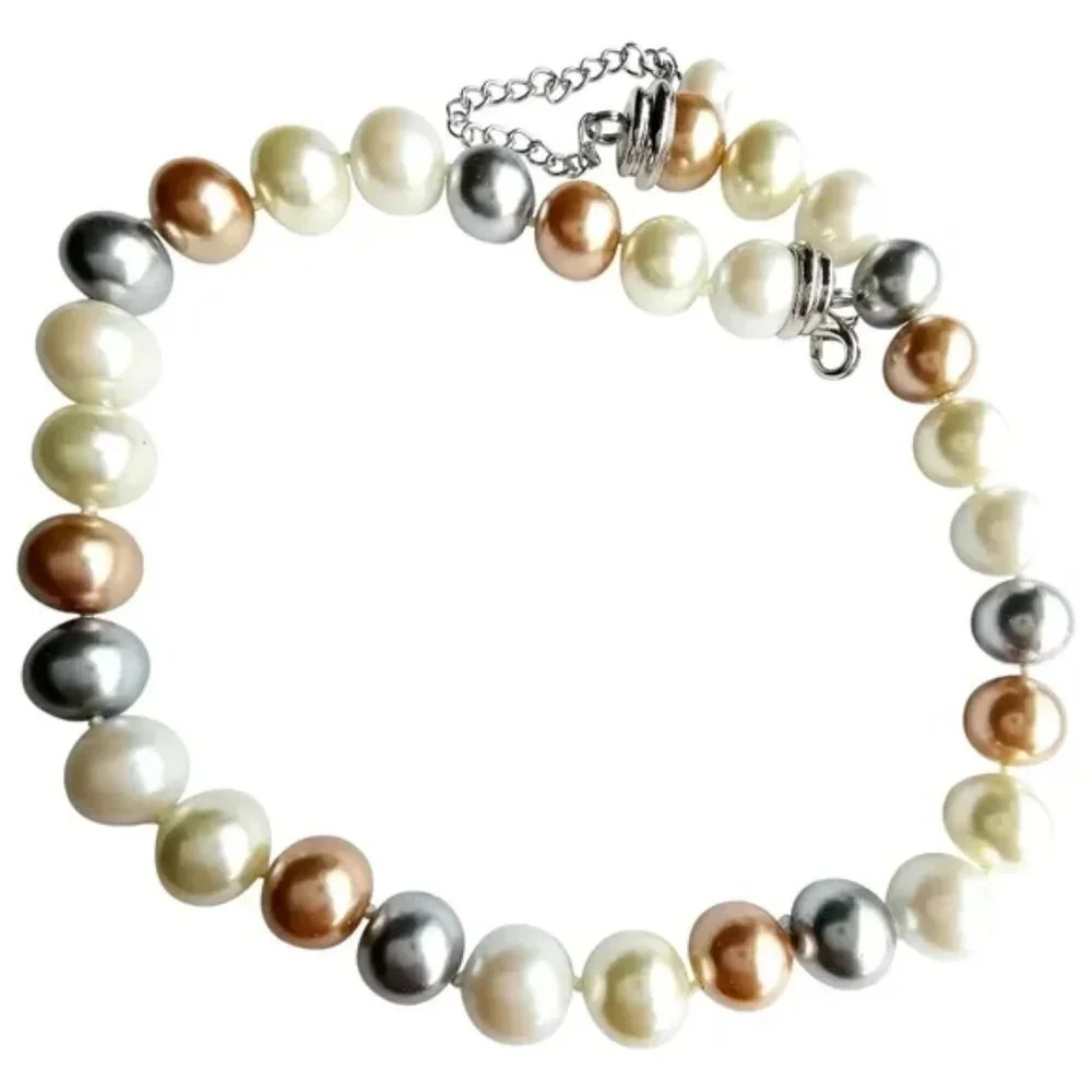Tri color white golden gray faux Tahitian Pearl choker necklace NEW